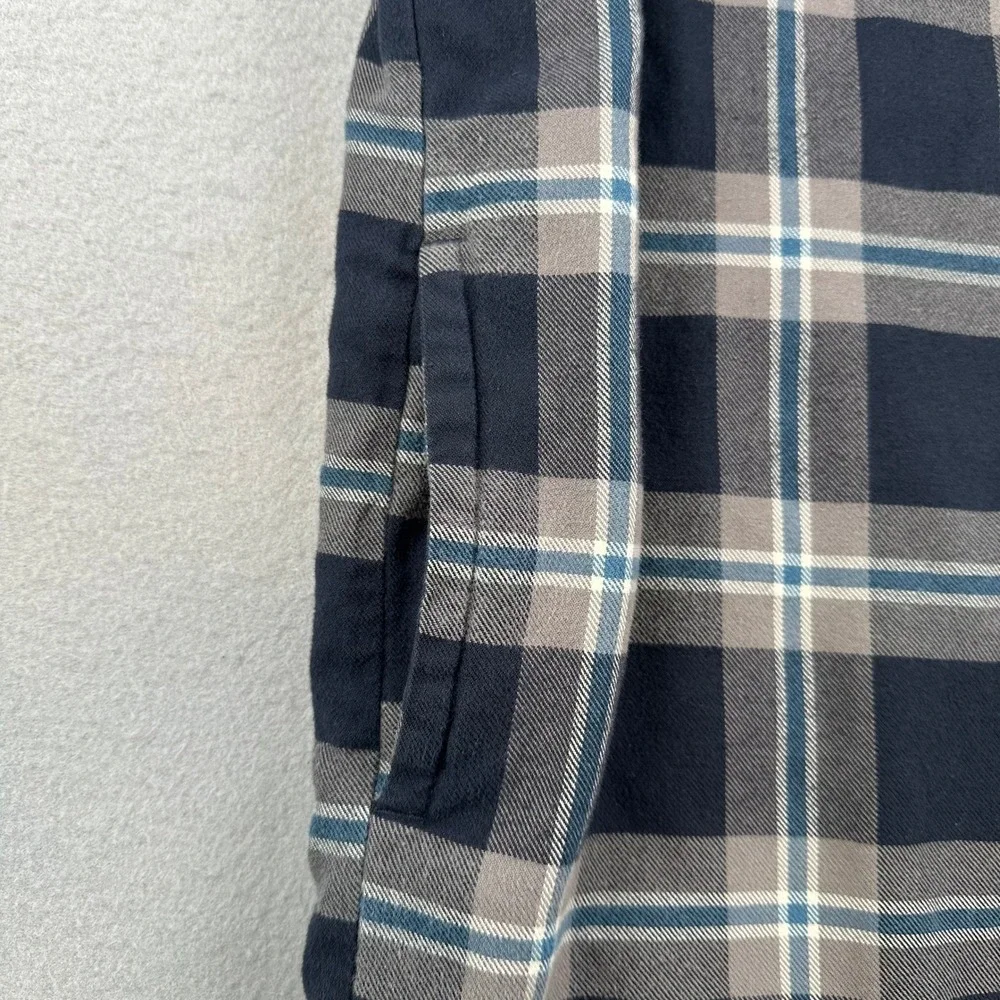 LL Bean Fleece Lined Flannel Shirt Jacket Mens L Tall Navy Blue Plaid 298190